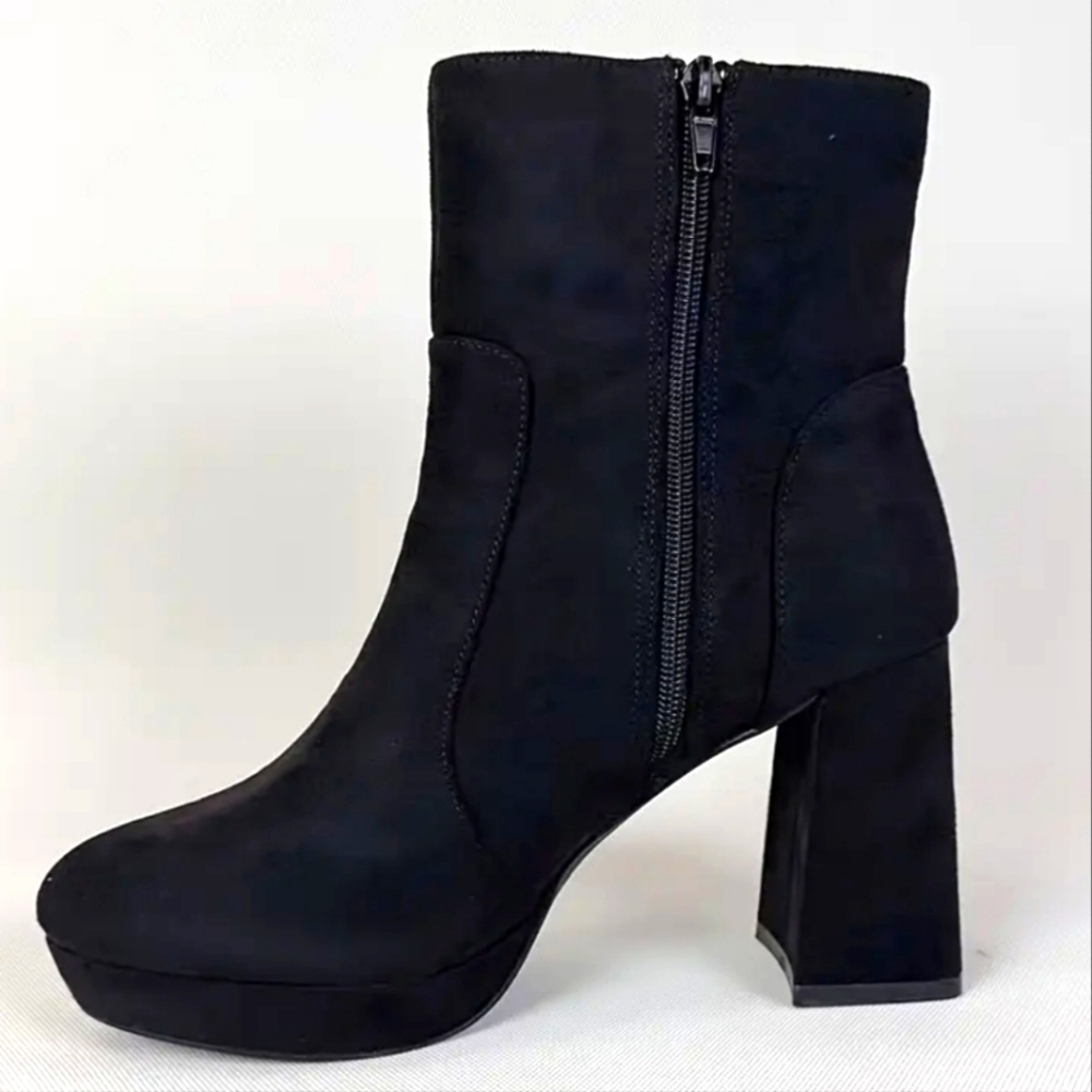 Ladies Elegant Black Ankle Block Heel Boots
